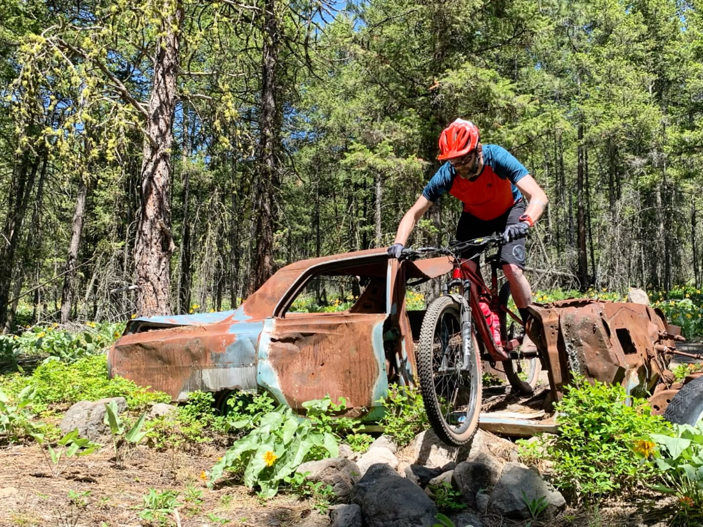Mountain bike fitted with Trickstuff disc brakes on a trail